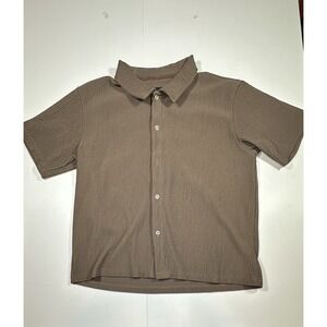 PACSUN Short Sleeve Button Up Shirt Mens Medium Brown Stripe Missing One Button